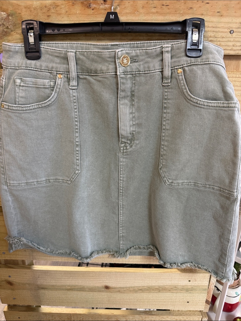 Tommy Bahama Olive Green Denim Mini Skirt